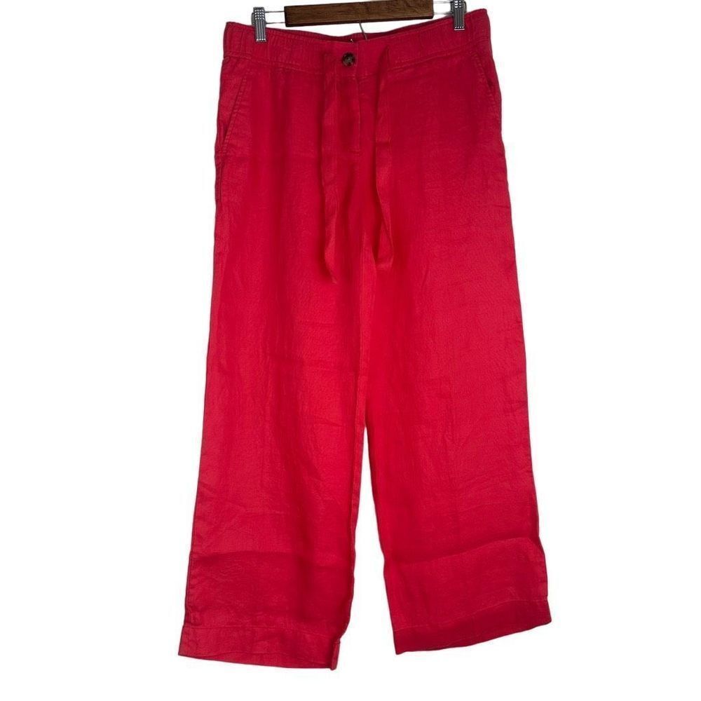 Loft Womens Marisa Linen Coral Pink Wide Leg Pants w Pockets Size Small NWT